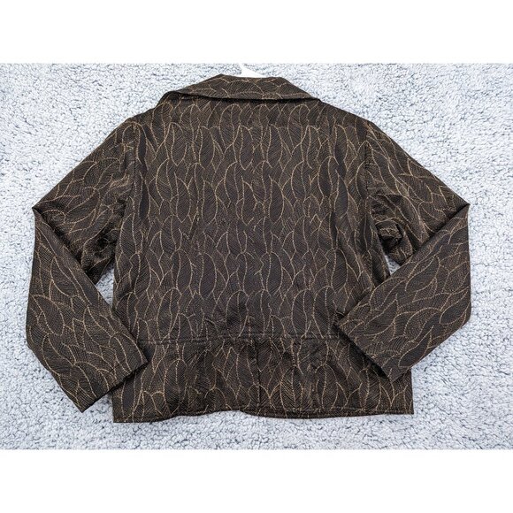 Chicos Metallic Dark Floral Blazer Size 3 / XL Open Front Embroidered Black Gold - Picture 2 of 10